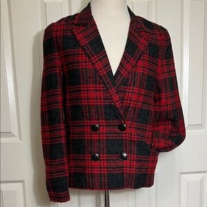 Vintage Steven Michaels Red and Black Plaid Women's Double breasted Blazer Sz 11